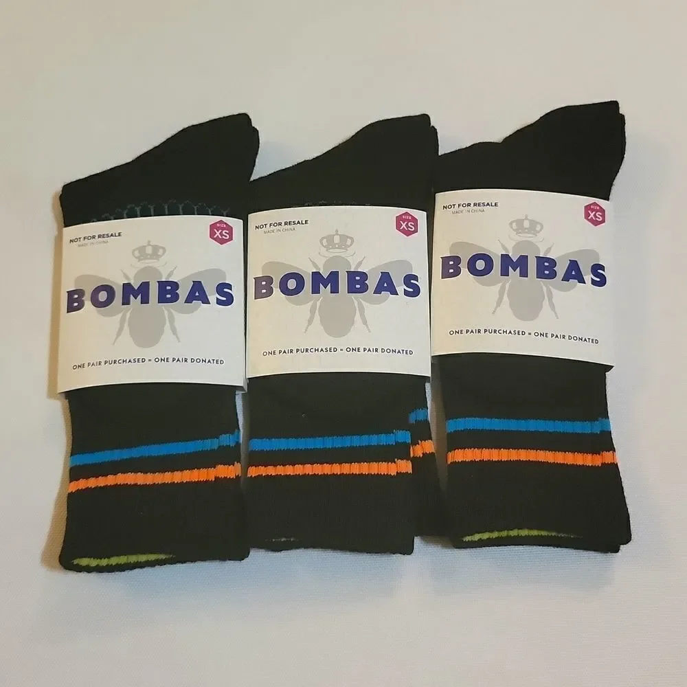 Bombas Crew Socks Performance Footbed Lot of 3 pairs Youth Size XS